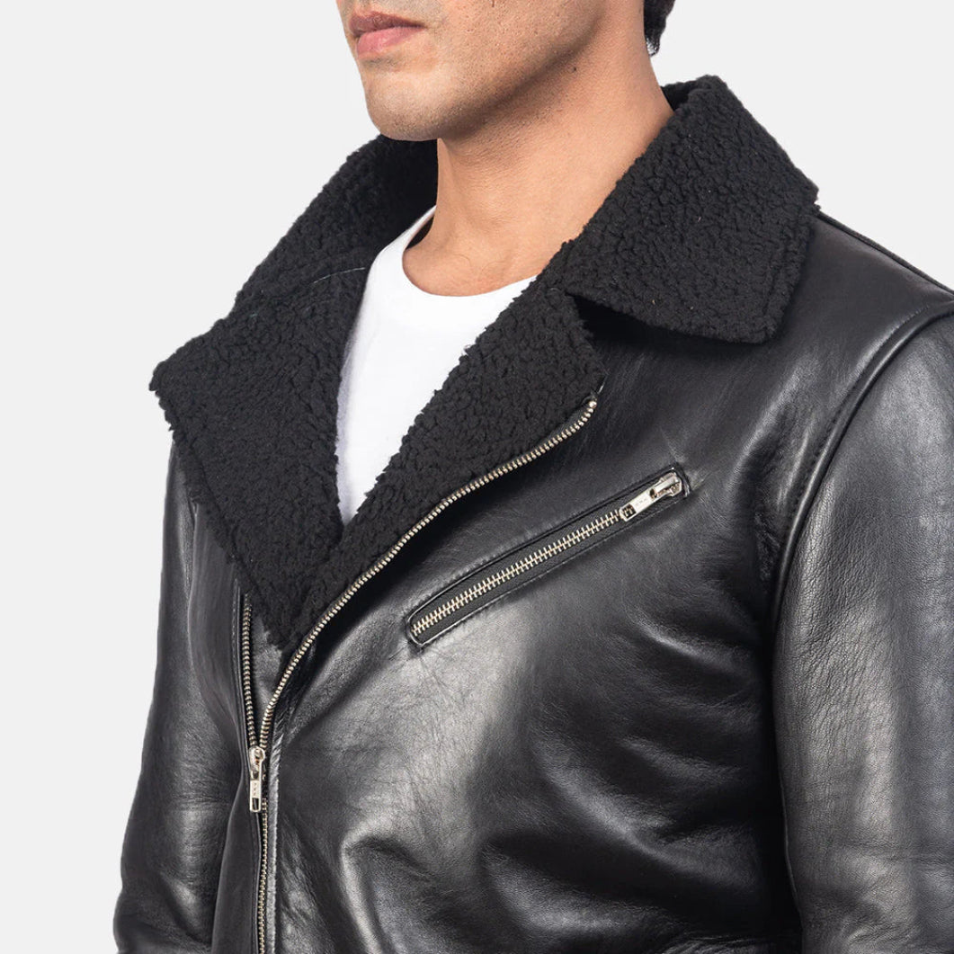 Alberto Black Leather Jacket with Shearling