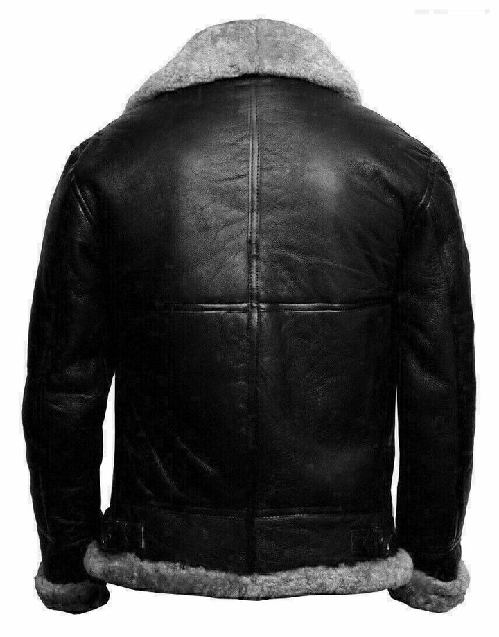 Men’s B3 Bomber Flying RAF Aviator Leather Jacket with Real Fur Collar"