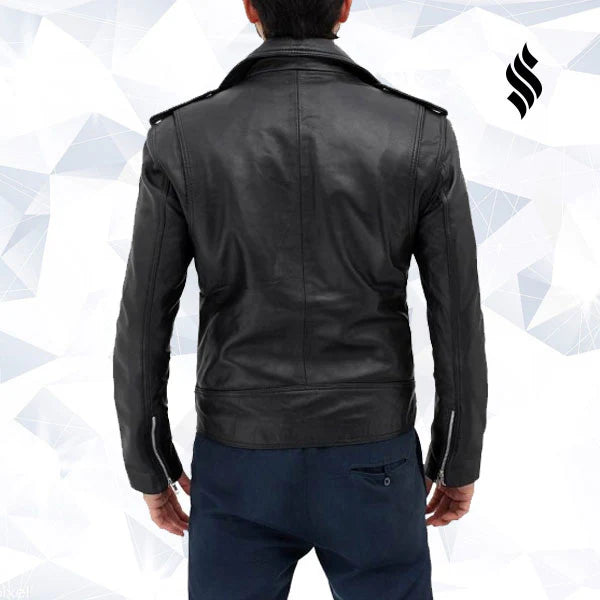 Men’s Belted Motorcycle Jacket – Black Leather Aviator Racing Gear
