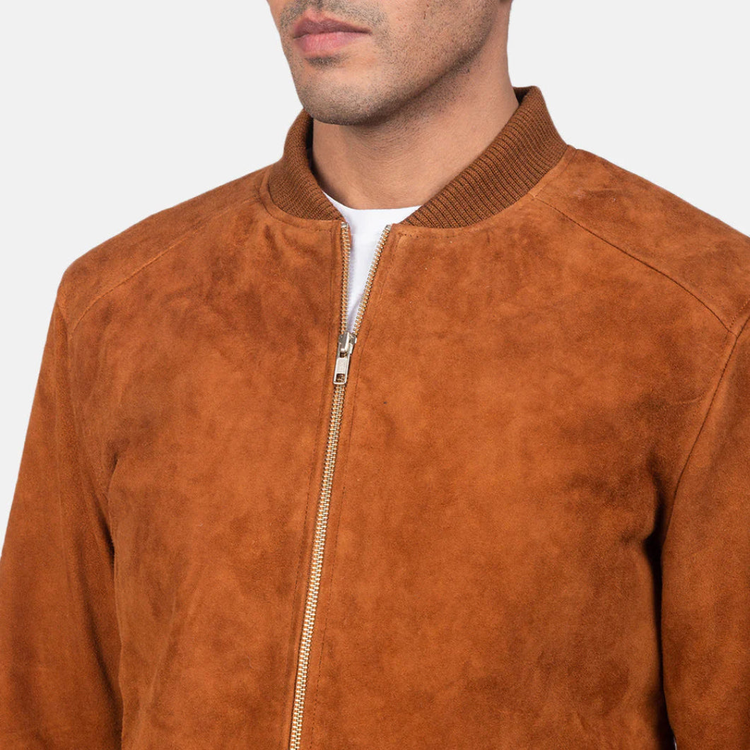 Blain Men's Bomber Jacket – Soft Brown Suede with Modern Fit