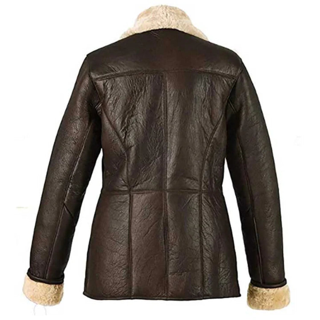 Women’s Dark Brown Aviator Jacket – Real Leather with Fur Collar