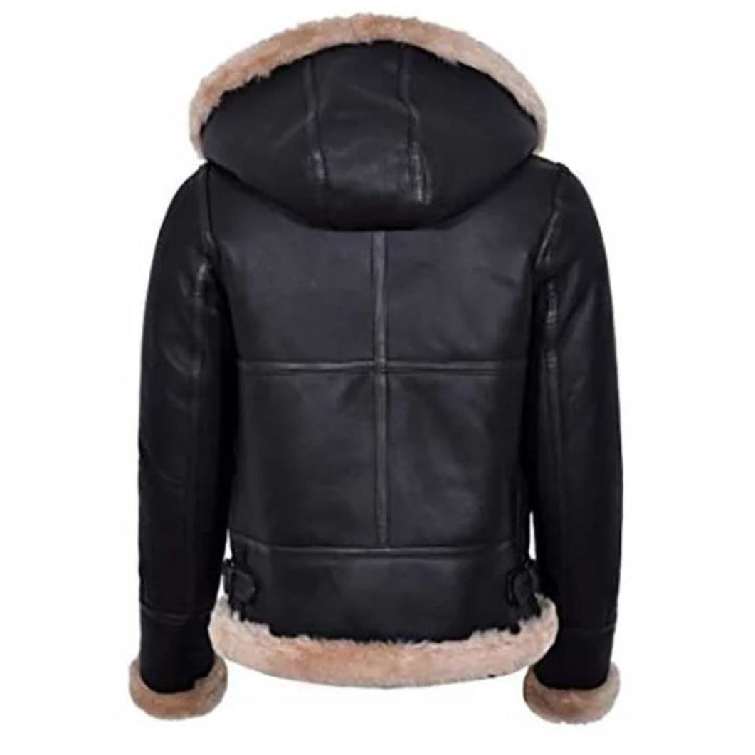 Hooded Aviator Jacket for Women – Genuine Leather Bombe