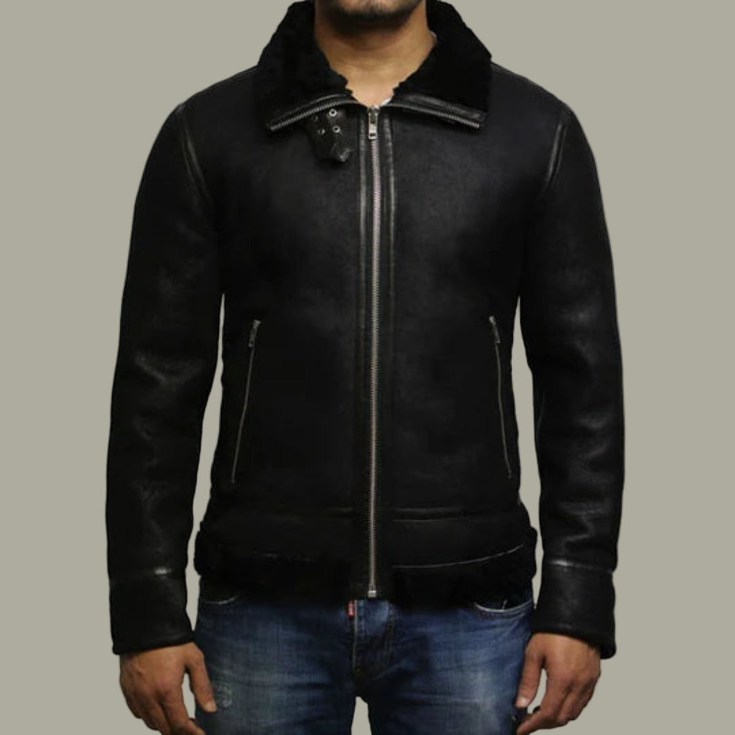 Men’s Black B3 Aviator Jacket – WWII Shearling Sheepskin Bomber