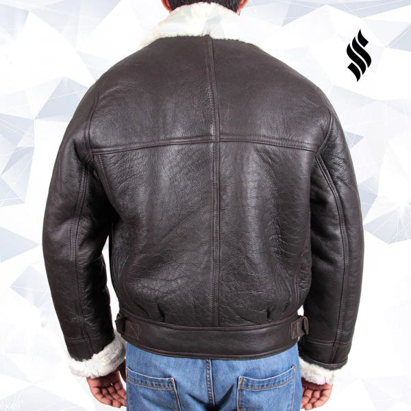 Men’s Shearling-Lined B3 Bomber Jacket – Vintage Aviator Sheepskin Leather Coat