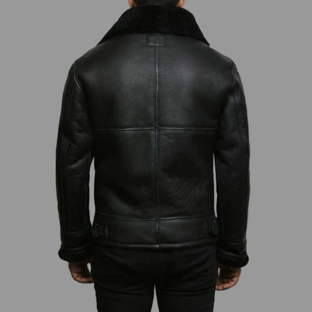 Men’s Black B3 Aviator Jacket – Real Shearling Sheepskin Bomber Pilot Style