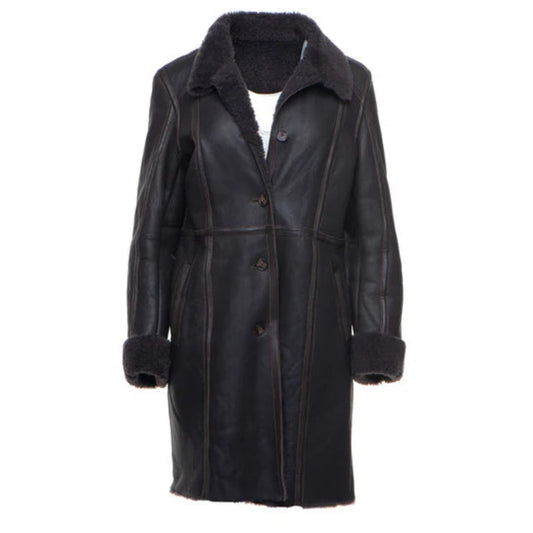 Shaunna’s Premium Shearling Coat – Buttoned 3/4 Length Wool-Lined Jacket