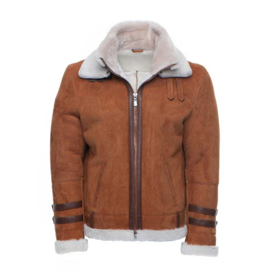 Men’s Tan Suede B3 Bomber Jacket – Hagan’s Shearling Aviator Style