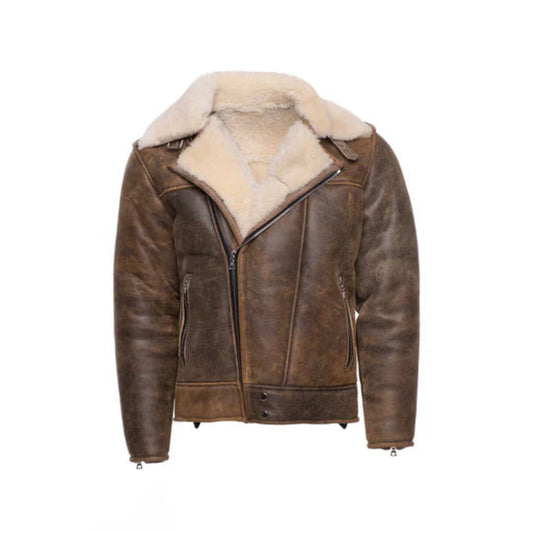 Carter’s Shearling-Lined Biker Bomber – Rugged Distressed Jacket with Lapels