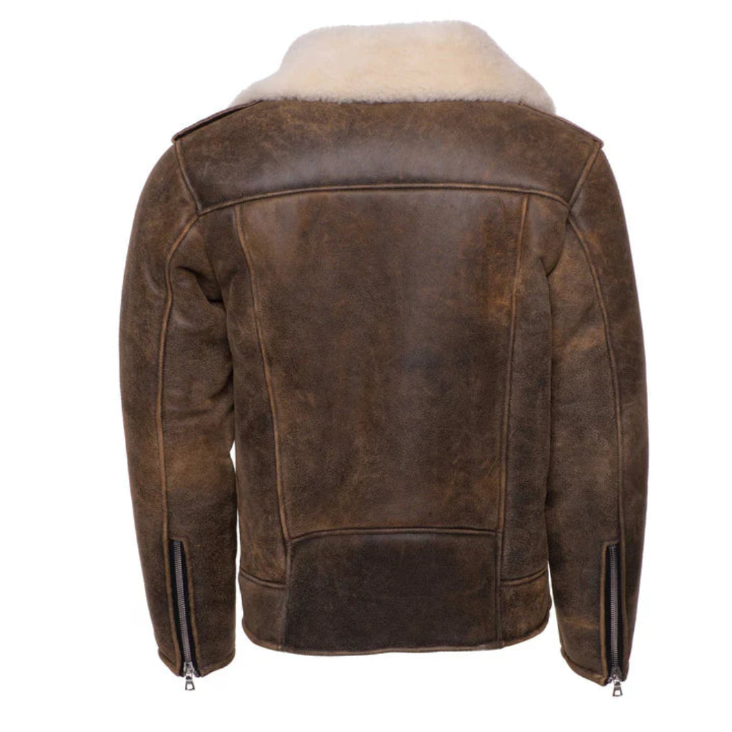 Carter’s Shearling-Lined Biker Bomber – Rugged Distressed Jacket with Lapels