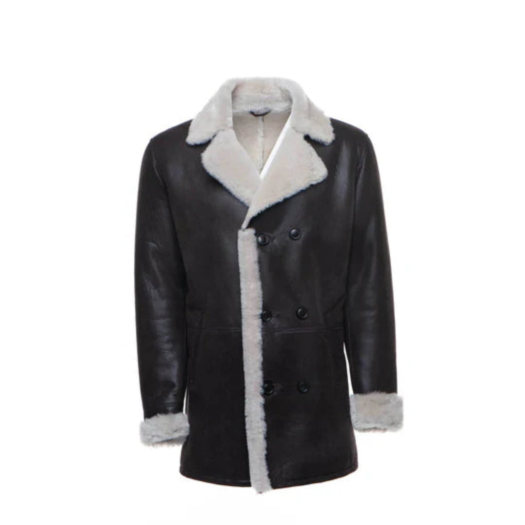 Jozef’s Sheepskin Winter Coat – Brown Buttoned 3/4 Length Shearling Style