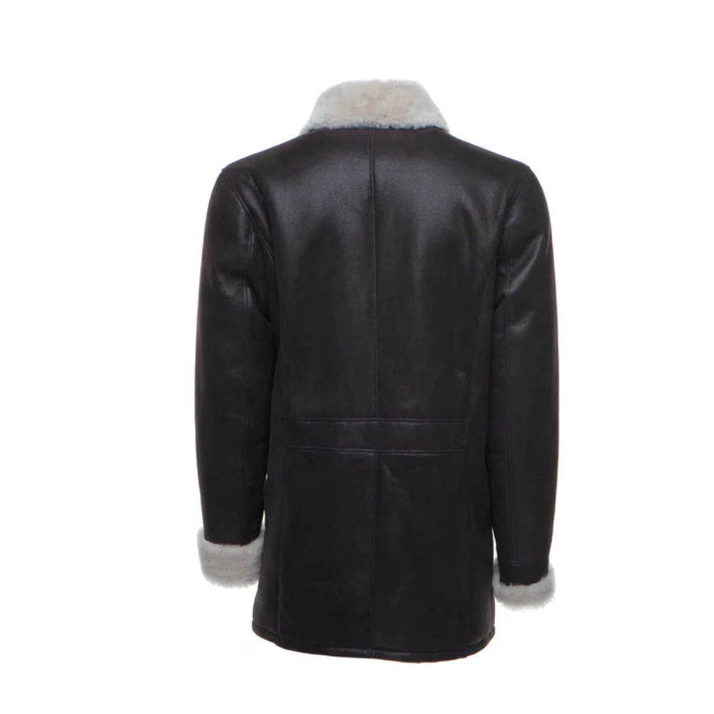 Jozef’s Sheepskin Winter Coat – Brown Buttoned 3/4 Length Shearling Style
