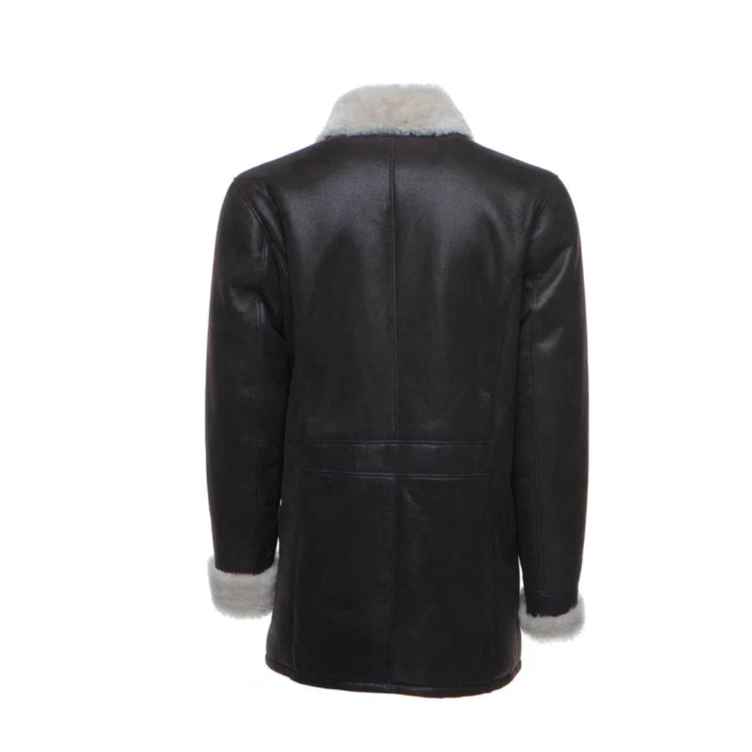 Jozef’s Sheepskin Winter Coat – Brown Buttoned 3/4 Length Shearling Style