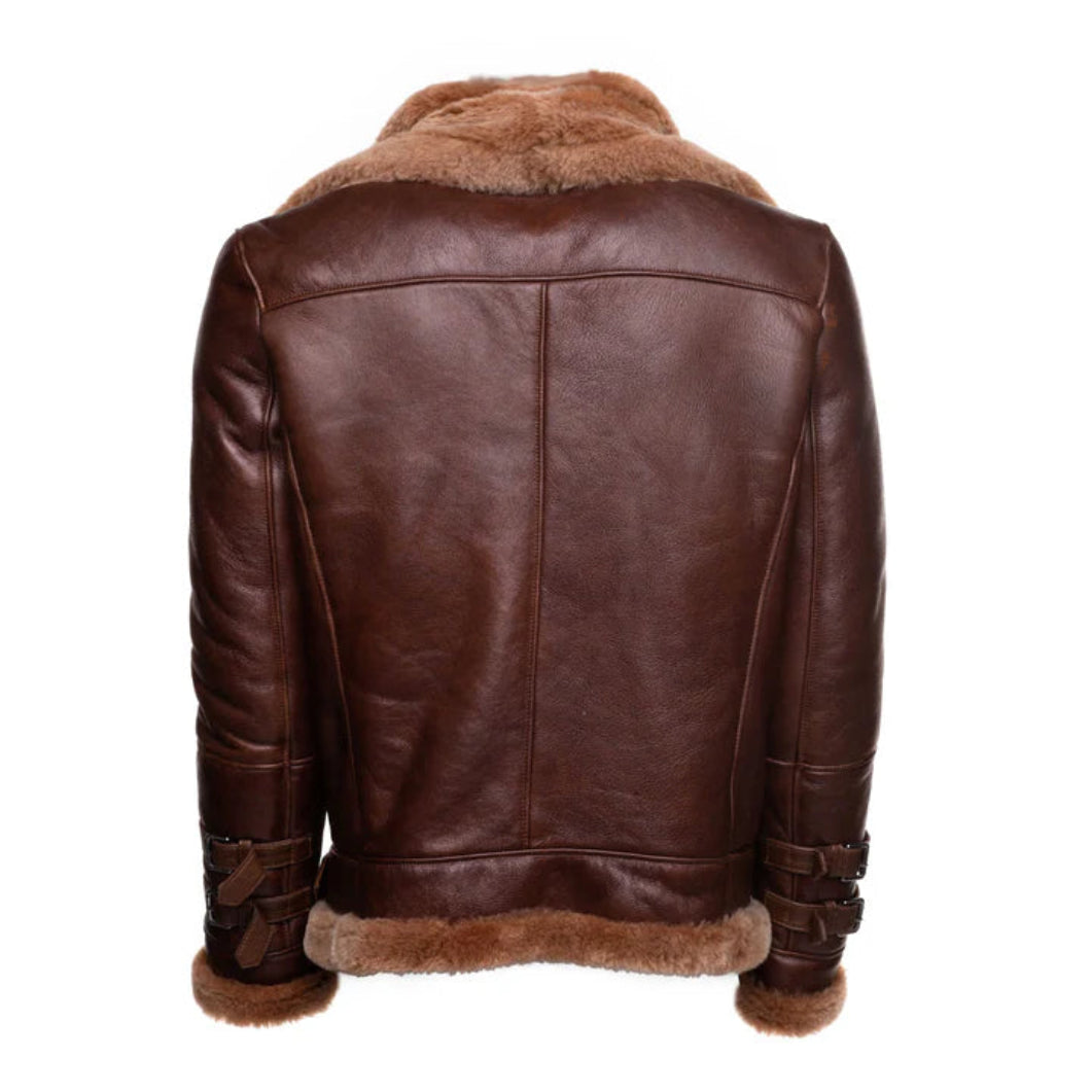 Phan’s Classic Bomber Jacket – Brown Sheepskin Aviator with Waist Belt