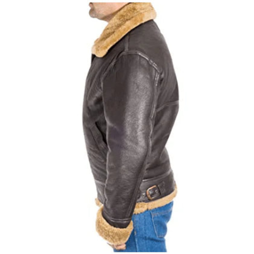 Faux Fur Aviator Jacket for Men – Brown Leather Flight Bomber