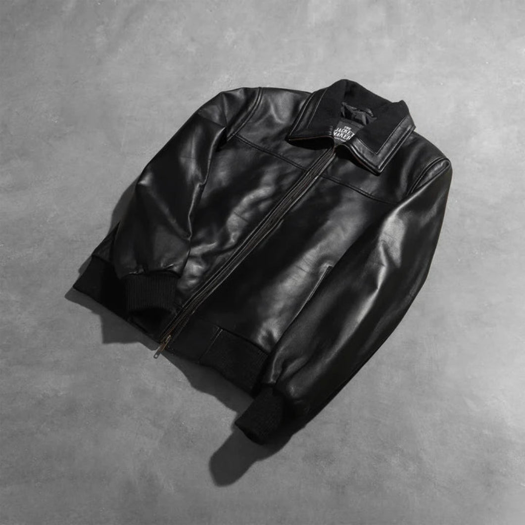 Stylish Black Leather Bomber Jacket for Men – Air Rolf Collection