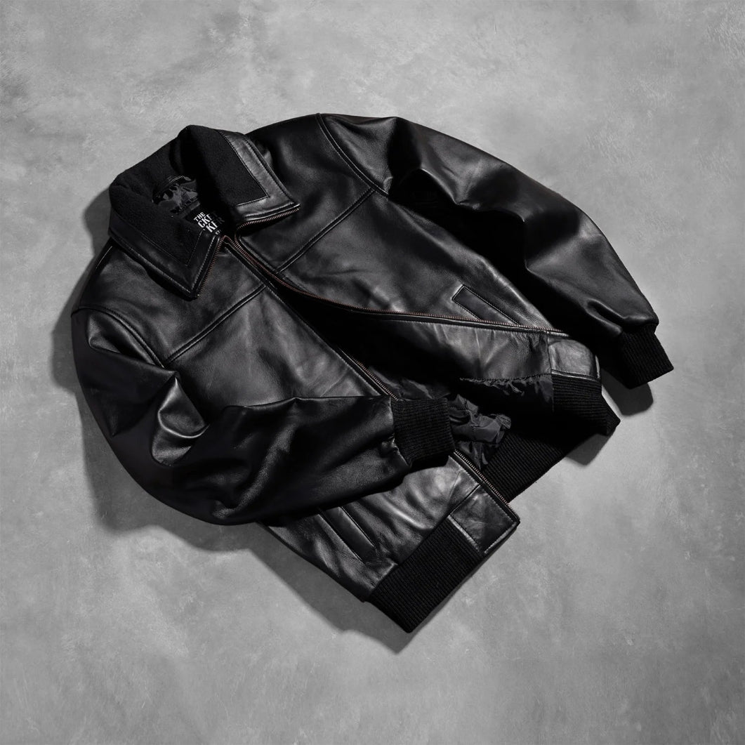Stylish Black Leather Bomber Jacket for Men – Air Rolf Collection