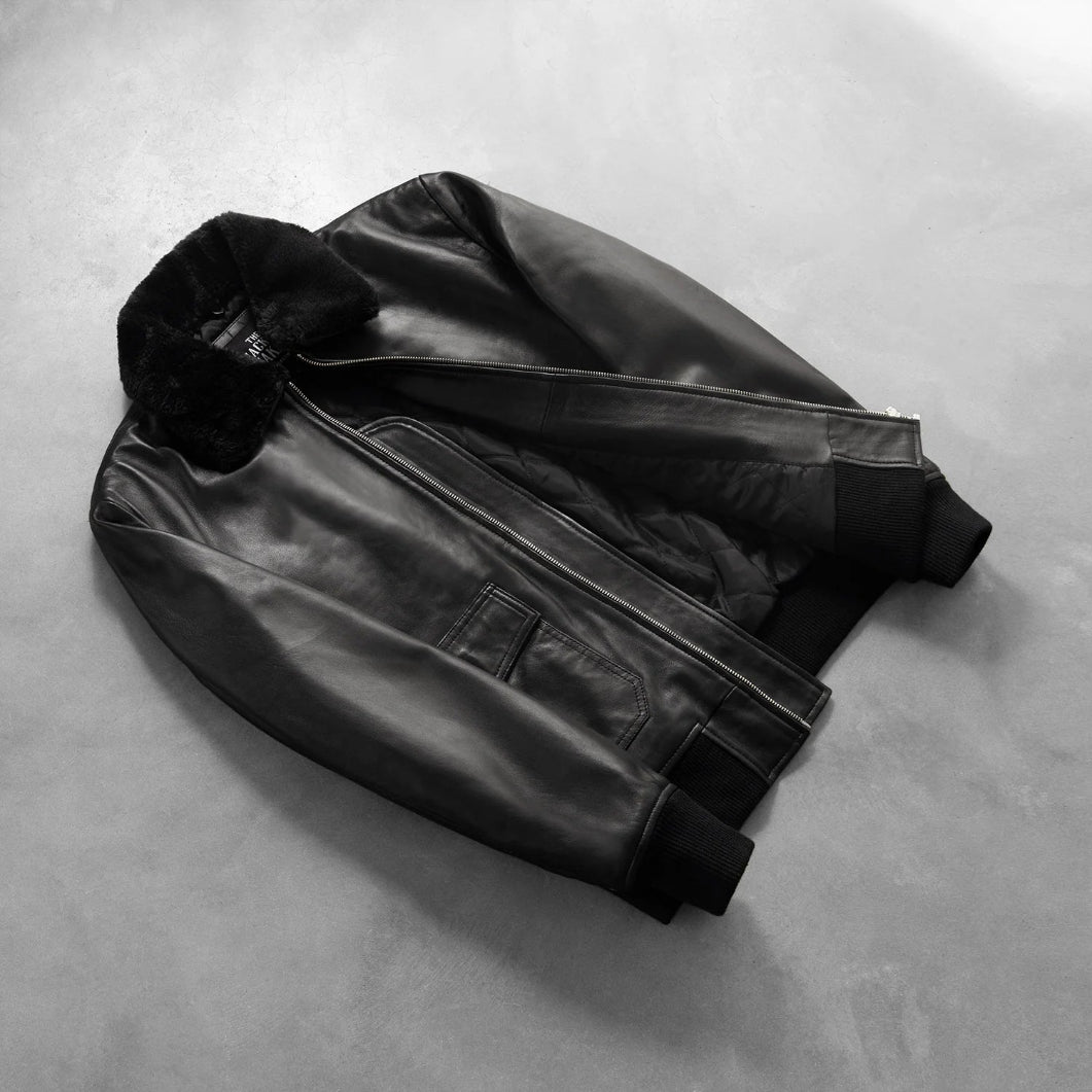 Airin G-1 Black Leather Bomber Jacket