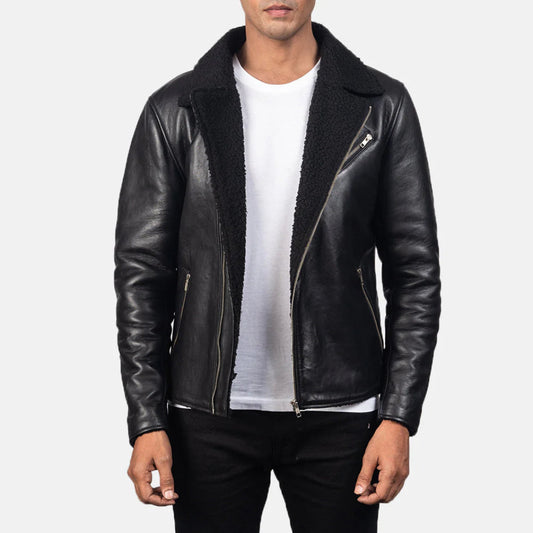 Alberto Black Leather Jacket with Shearling