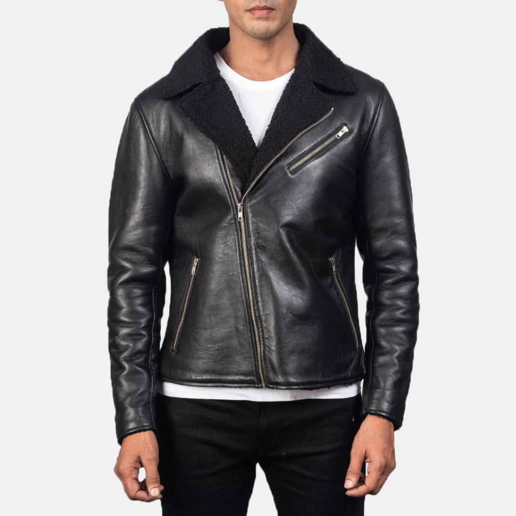 Alberto Black Leather Jacket with Shearling