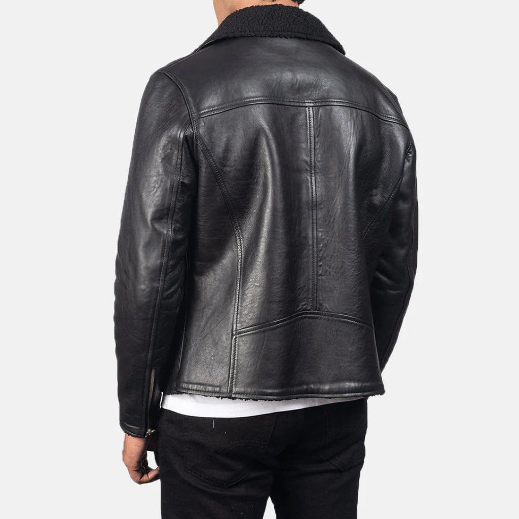 Alberto Black Leather Jacket with Shearling