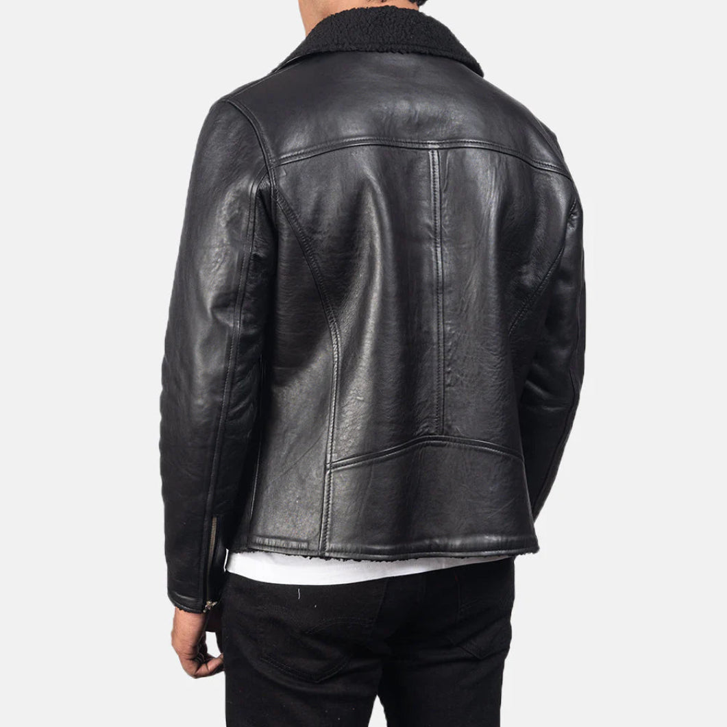 Alberto Black Leather Jacket with Shearling