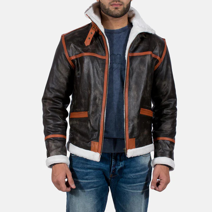 Classic Alpine Brown Shearling Fur Leather Jacket – Stylish Winter Wear