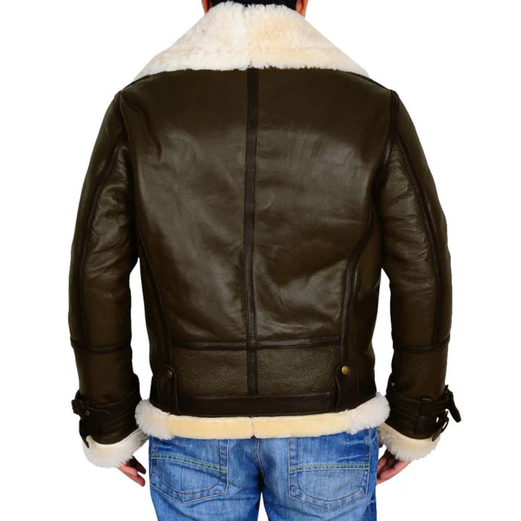B3 Bomber Jacket – Army Green Sheepskin Leather for Men