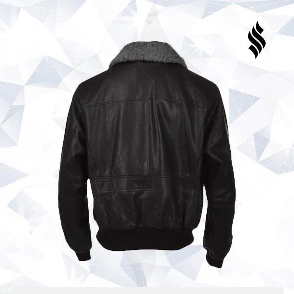 Black Leather Aviator Jacket – Removable Fur Collar Pilot Style
