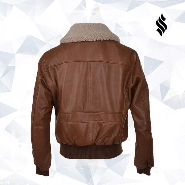 Men’s Brown Aviator Leather Jacket – Fur Collar Bomber Style