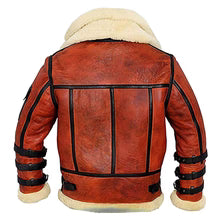 Men’s B6 Aviator Sheepskin RAF Bomber Leather Jacket with Two-Tone Waxed Shearling"
