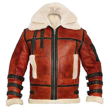 Men’s B6 Aviator Sheepskin RAF Bomber Leather Jacket with Two-Tone Waxed Shearling"