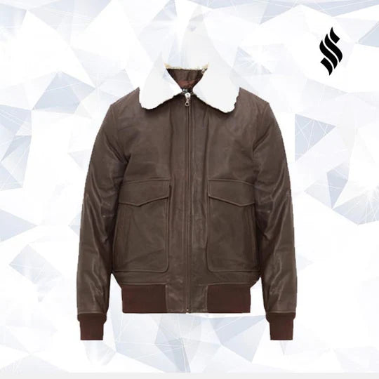 Men’s Aviator Leather Jacket – Removable Fur Collar Bomber Style