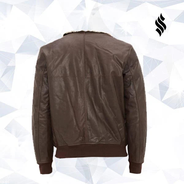 Men’s Aviator Leather Jacket – Removable Fur Collar Bomber Style