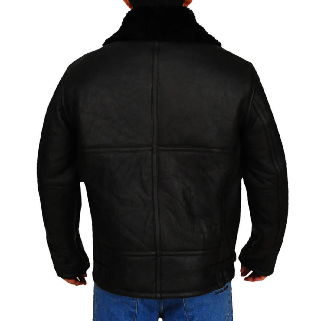 Men’s B3 Aviator Bomber Jacket – Black Sheepskin Leather & Shearling Lining