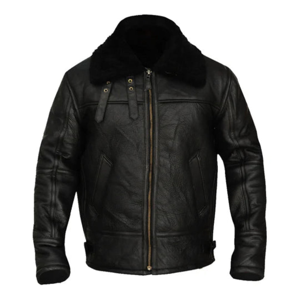 Men’s B3 Aviator Bomber Jacket – Black Sheepskin Leather & Shearling Lining
