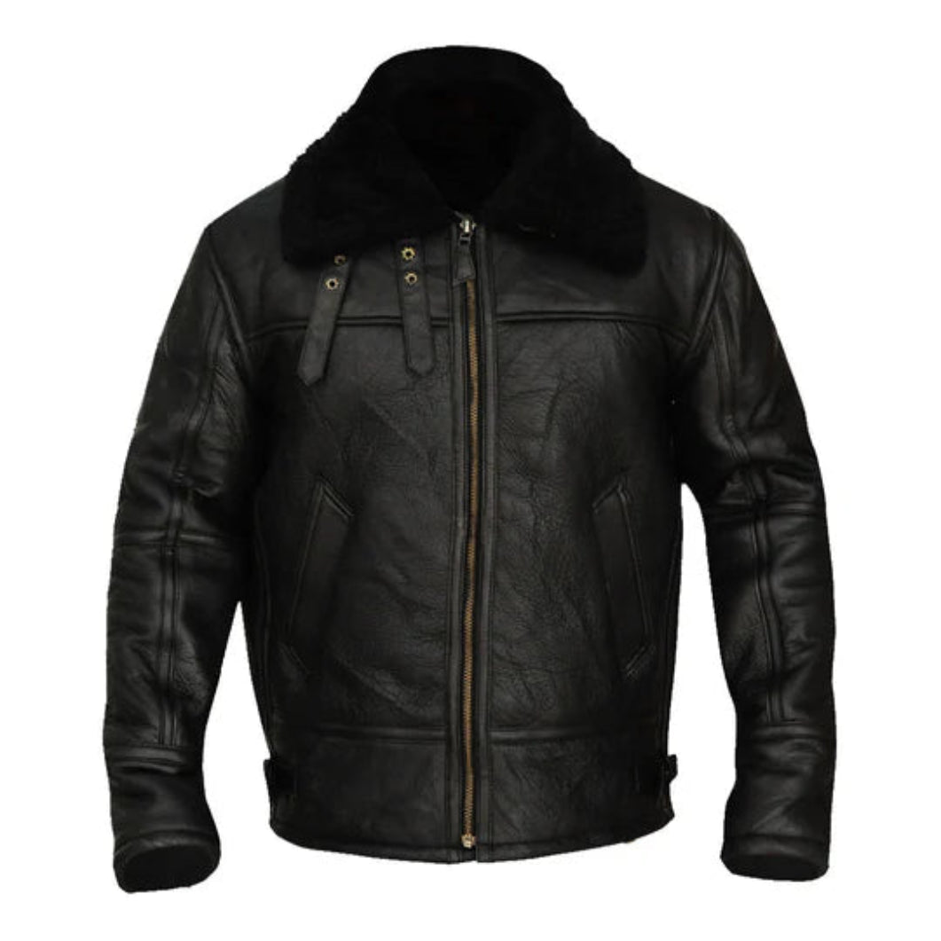 Men’s B3 Aviator Bomber Jacket – Black Sheepskin Leather & Shearling Lining
