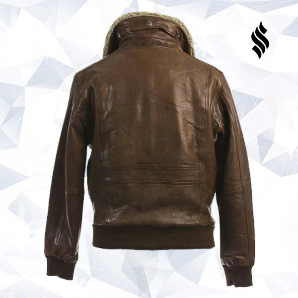 Men’s Brown Leather Aviator Jacket with Badges – Vintage Pilot Bomber Style