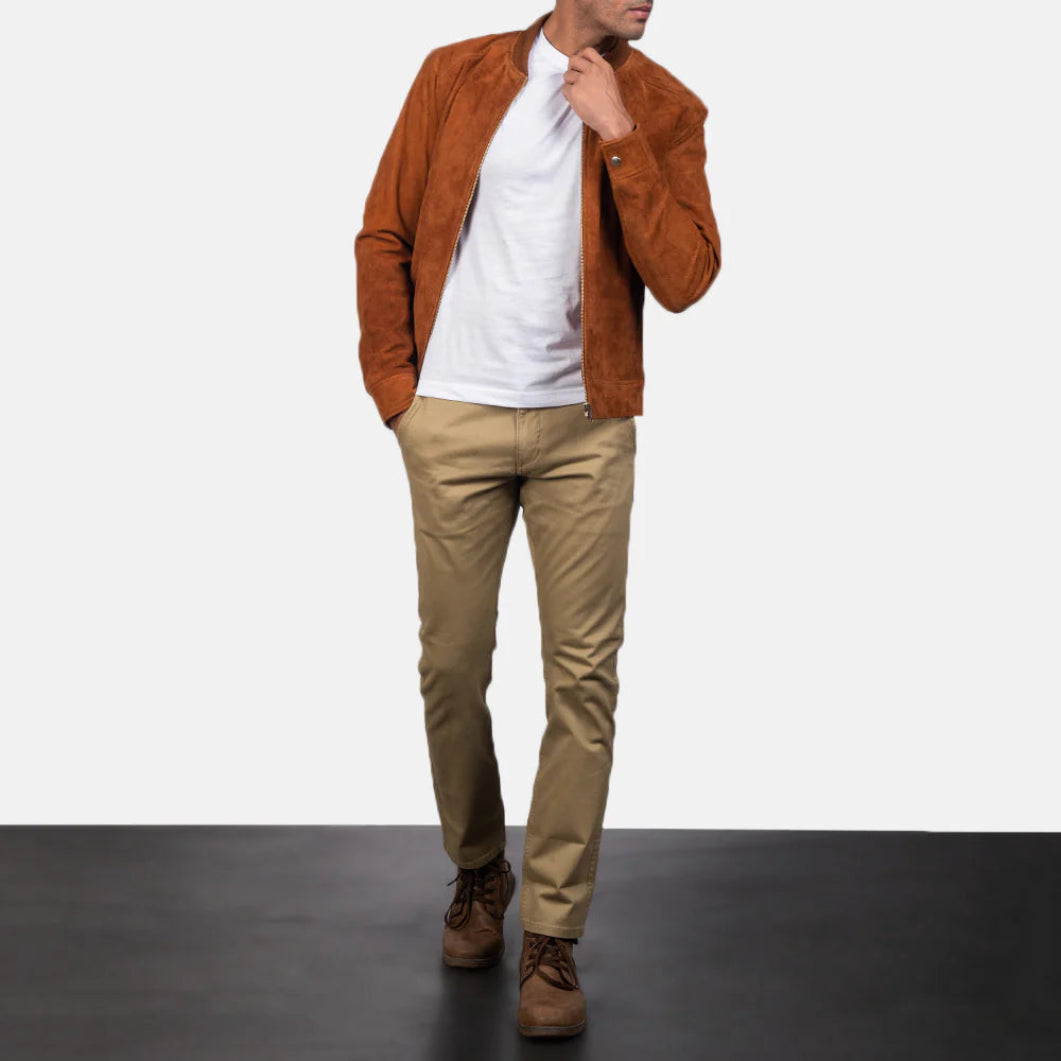Blain Men's Bomber Jacket – Soft Brown Suede with Modern Fit