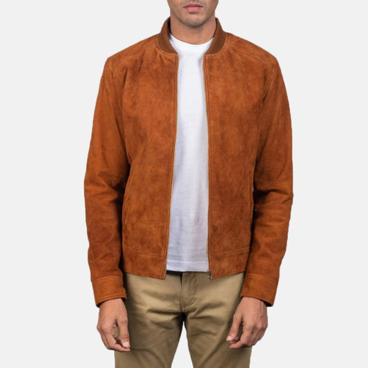 Blain Men's Bomber Jacket – Soft Brown Suede with Modern Fit