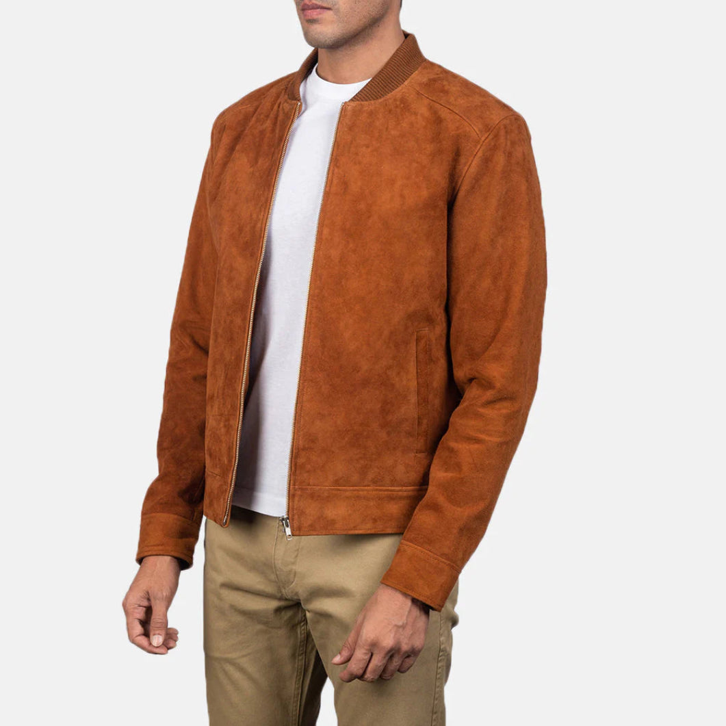 Blain Men's Bomber Jacket – Soft Brown Suede with Modern Fit