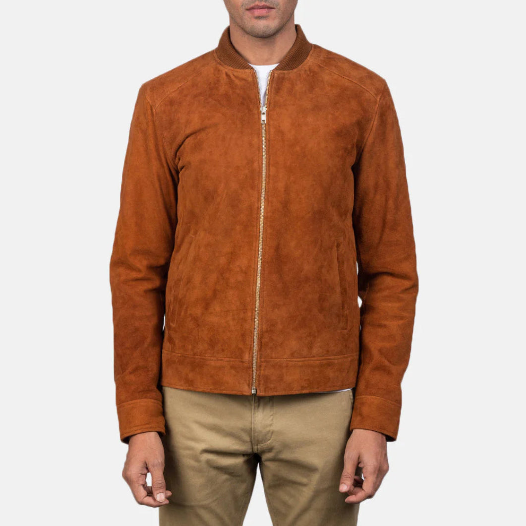 Blain Men's Bomber Jacket – Soft Brown Suede with Modern Fit