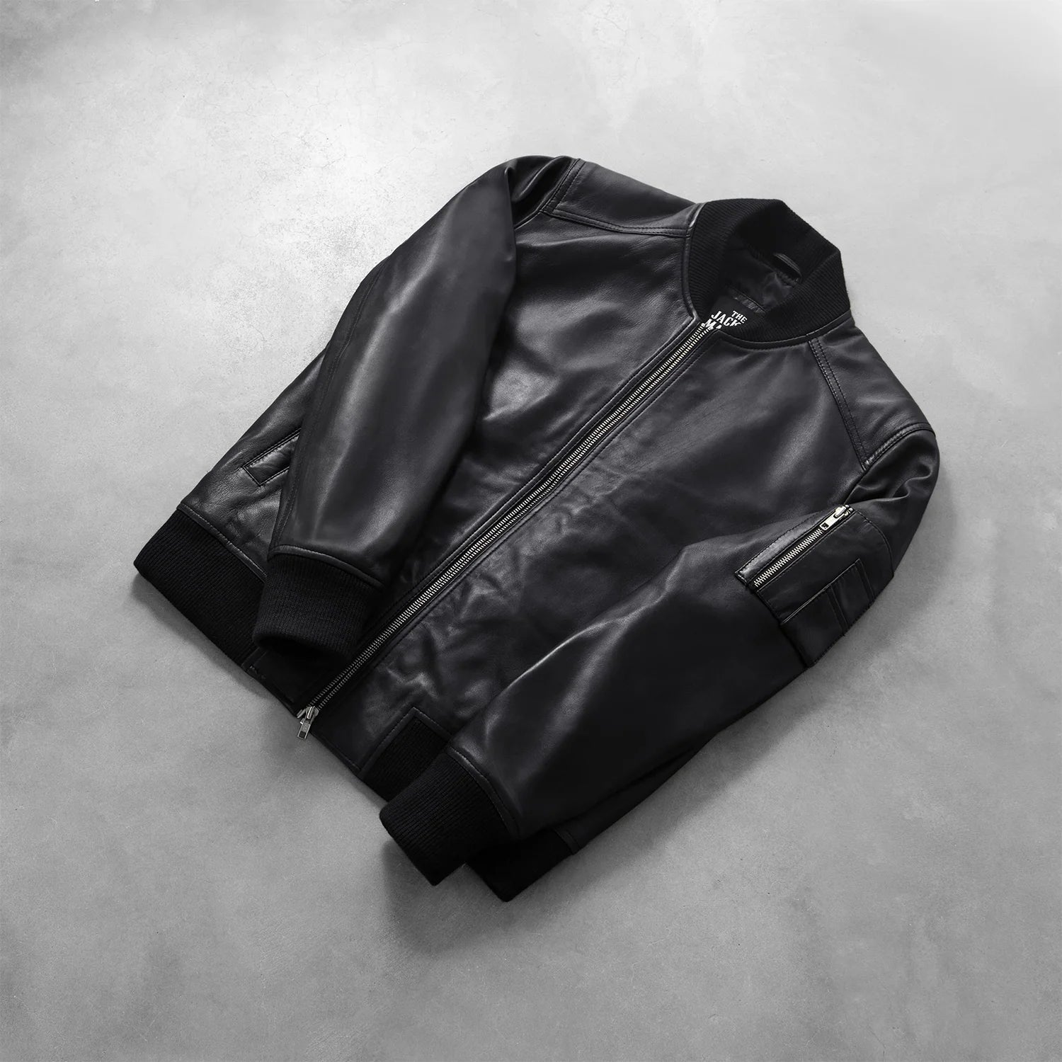 Bomia MA-1 Men's Black Leather Bomber Jacket – Classic Military Style Outerwear