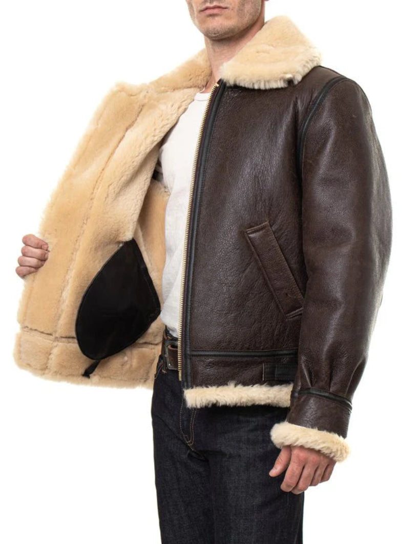 Classic B-3 Shearling Leather Bomber Jacket – Warm & Rugged Men’s Outerwear