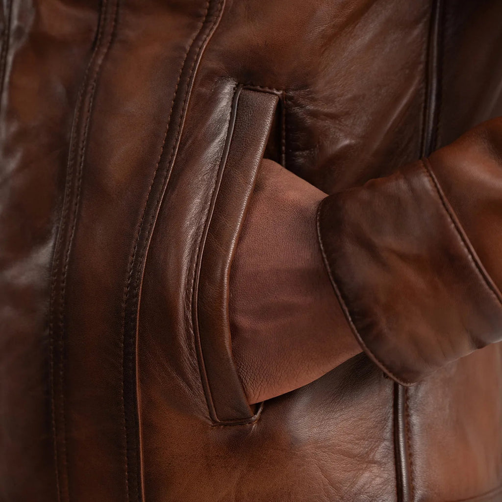 Dallis Brown Leather Shearling Trucker Jacket for Men – Stylish Winter Outerwear