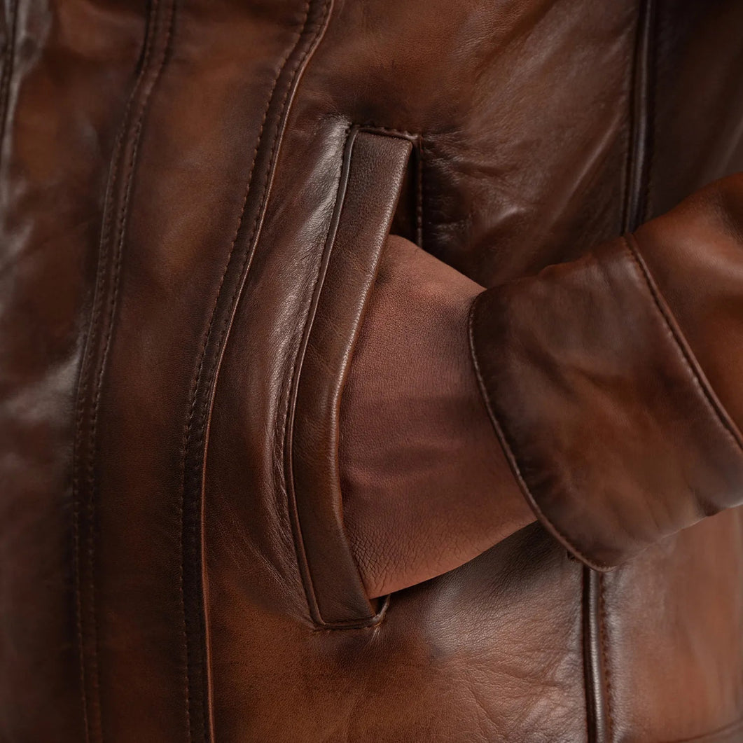 Dallis Brown Leather Shearling Trucker Jacket for Men – Stylish Winter Outerwear