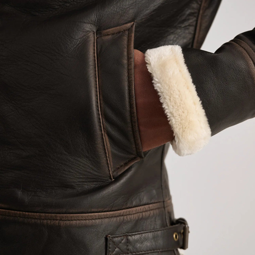 Brown Shearling Leather Bomber Jacket  Stylish Men’s Outerwear