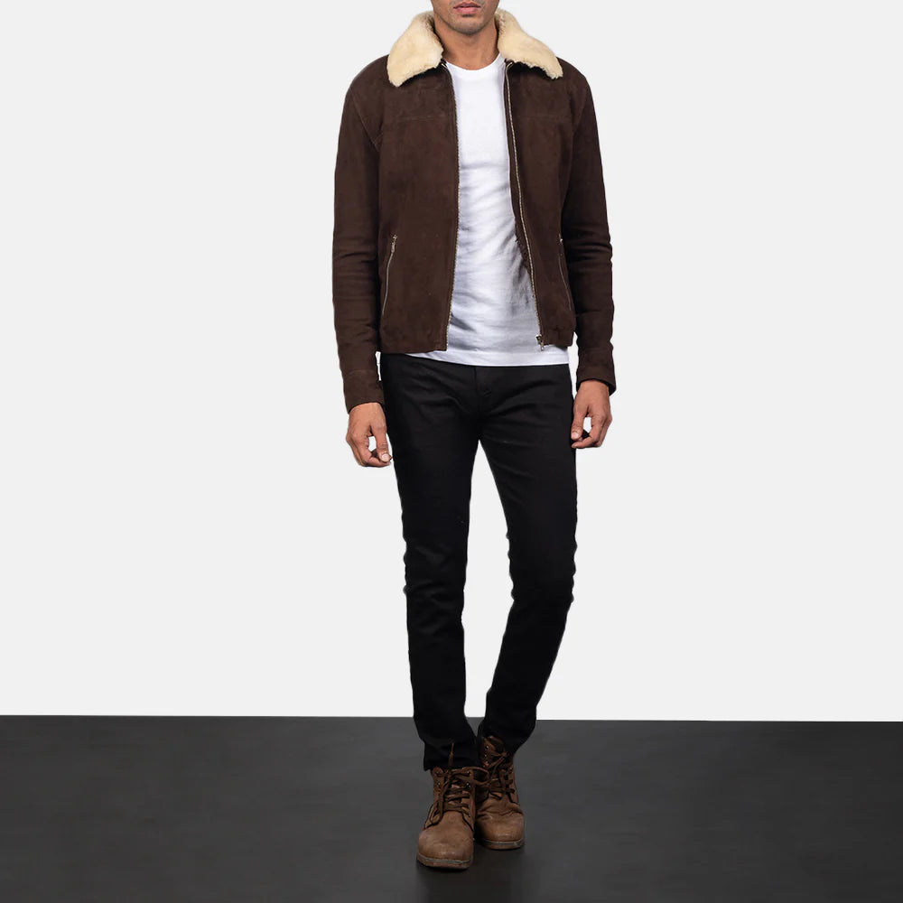 Brown Shearling Fur Jacket – Coffner Leather Men’s Winter Coat