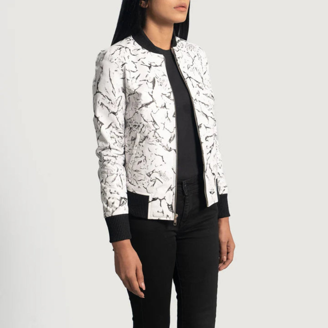 Premium White Dip & Dye Sheepskin Leather Bomber Jacket – Donna Blake