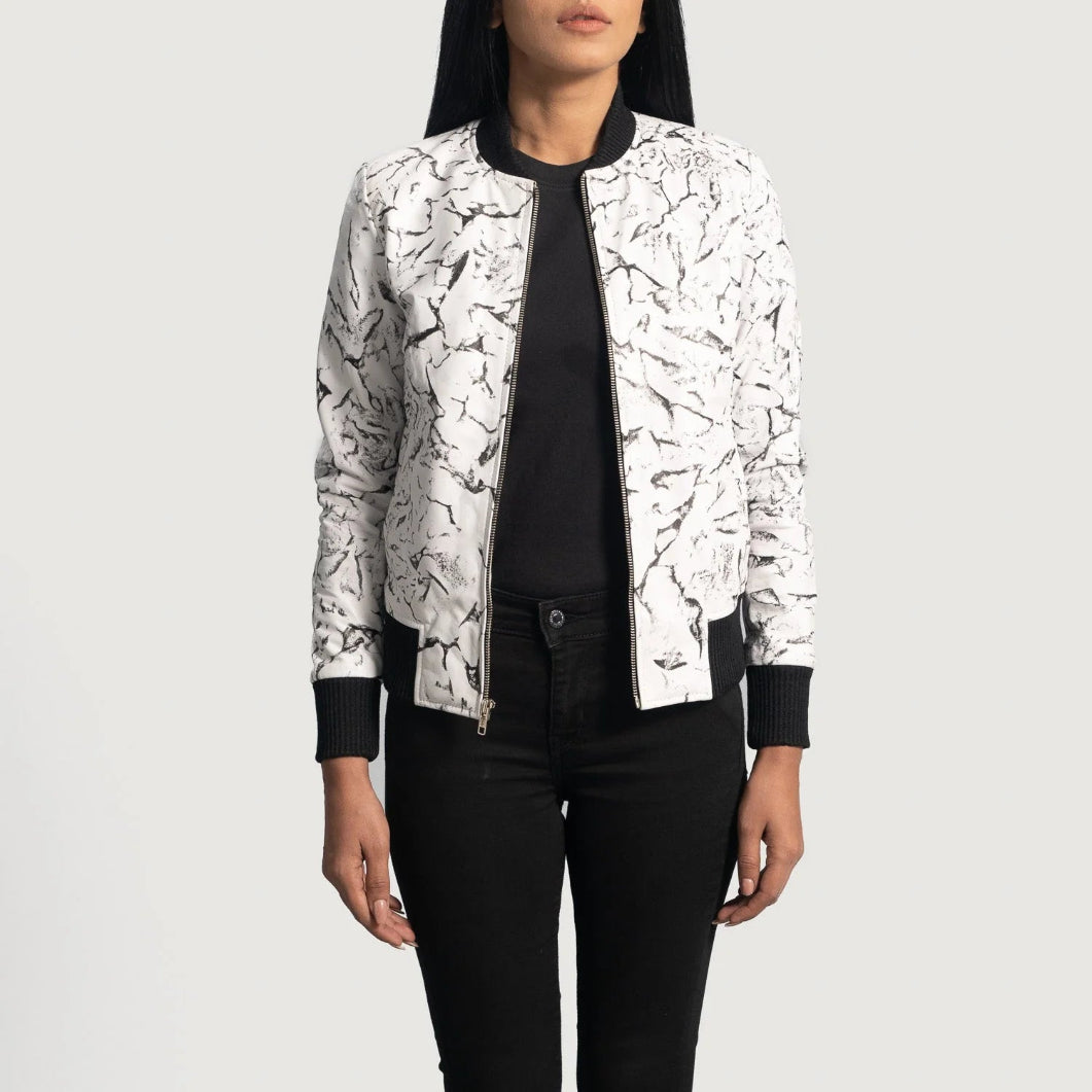 Premium White Dip & Dye Sheepskin Leather Bomber Jacket – Donna Blake