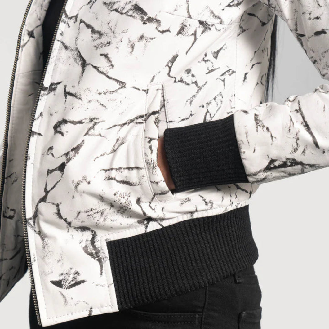 Premium White Dip & Dye Sheepskin Leather Bomber Jacket – Donna Blake